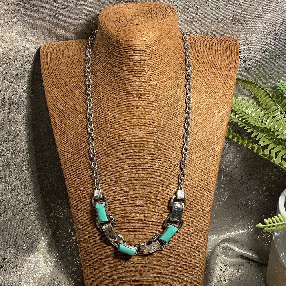 Silver and Turquoise Chain Necklace